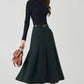 Dark green pleated midi wool skirt 4532