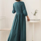 Green Linen Maxi Swing Dress - Flowy A-Line Design 5513