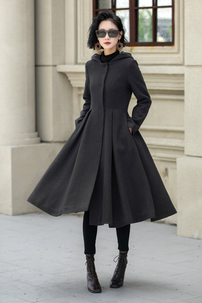 Hooded a line winter wool coat 5347