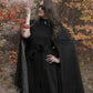 Black Winter Wool Cape Coat 3216