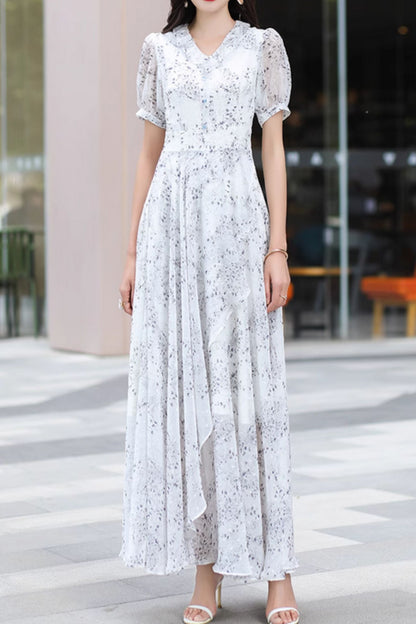 Fit and flare summer maxi chiffon dresses 5044
