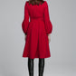 Vintage Red Wool Princess Coat – Bracelet Sleeves, Below-Knee, Pleated Skirt 6350
