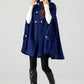 Women's Winter Blue Wool Hooded Wool Cape Coat 4601