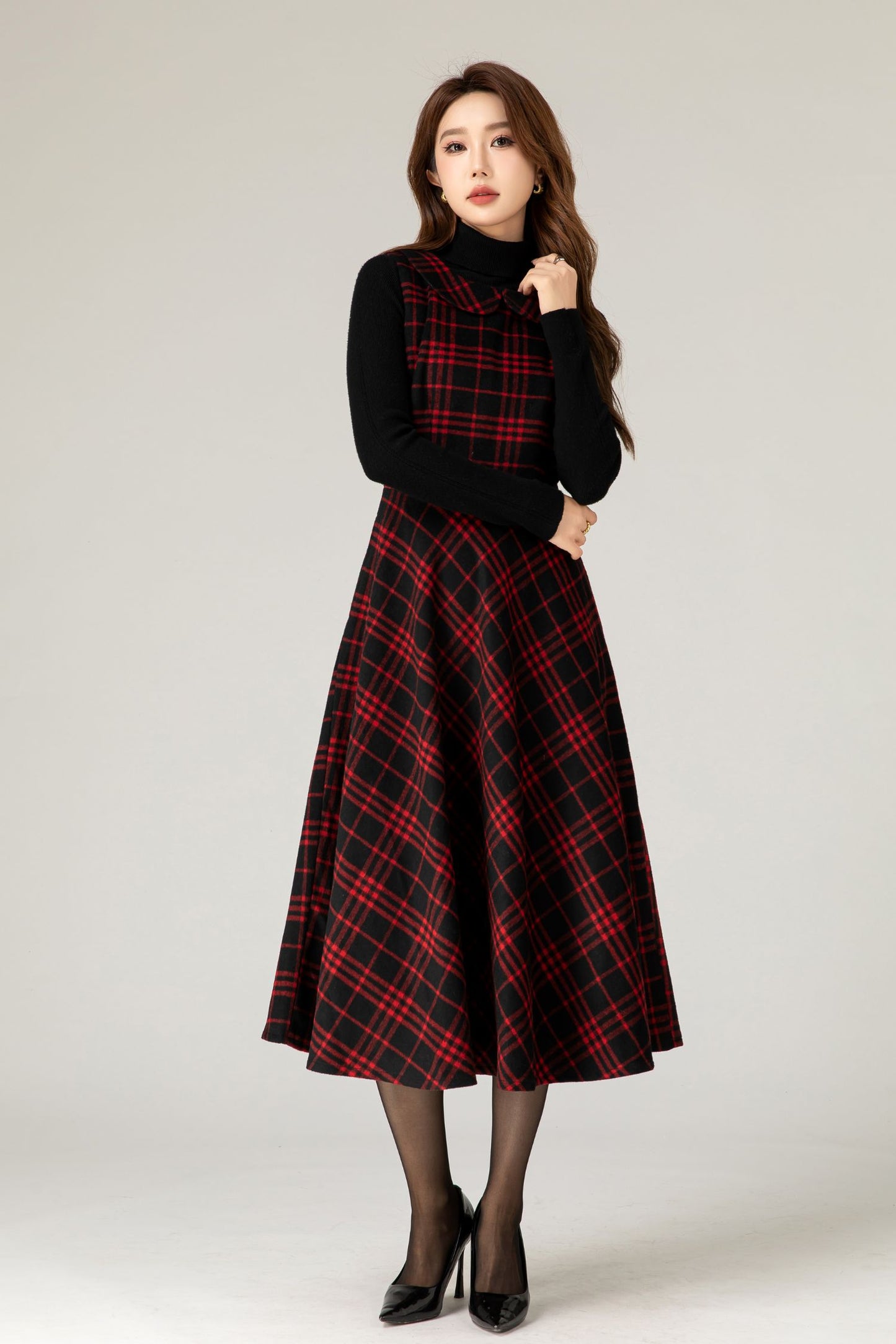 Sleeveless plaid winter wool dress 5478