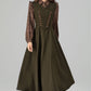 Army Green Wool Pinafore Dress – Vintage Sleeveless Long Winter Dress with Pockets 6394