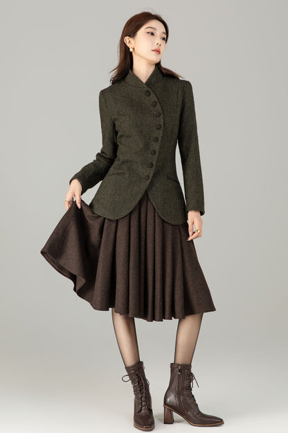 Handmade Wool Blend Herringbone Jacket – Vintage Short Coat | Xiaolizi 6496