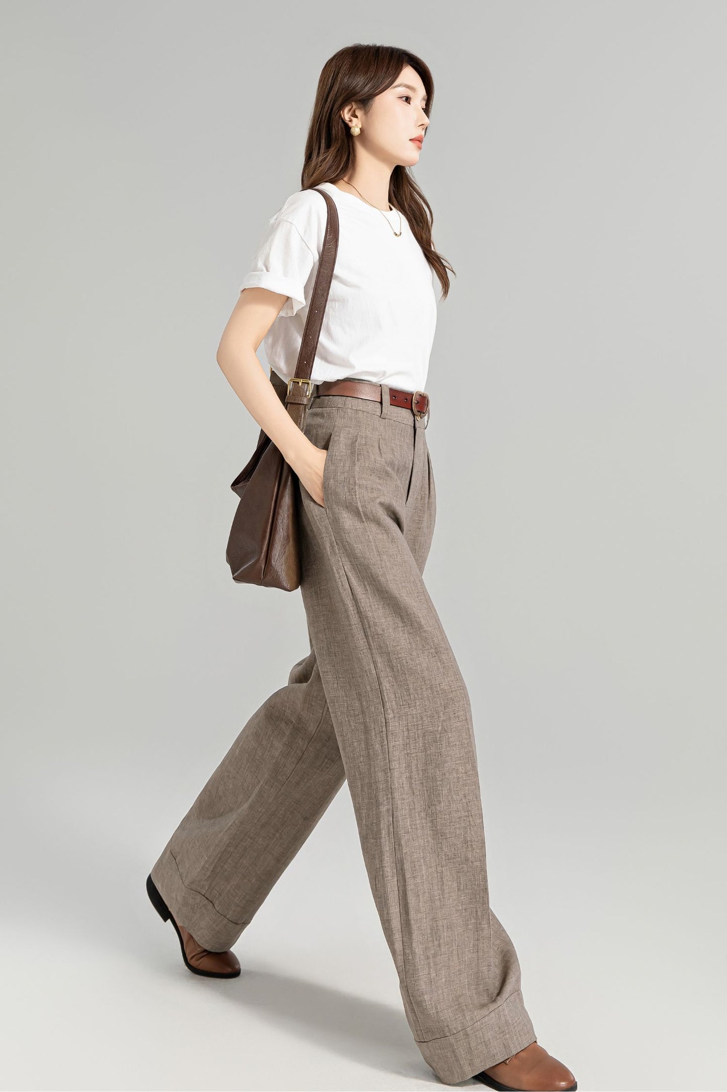 Wide leg long linen pants for women 4964