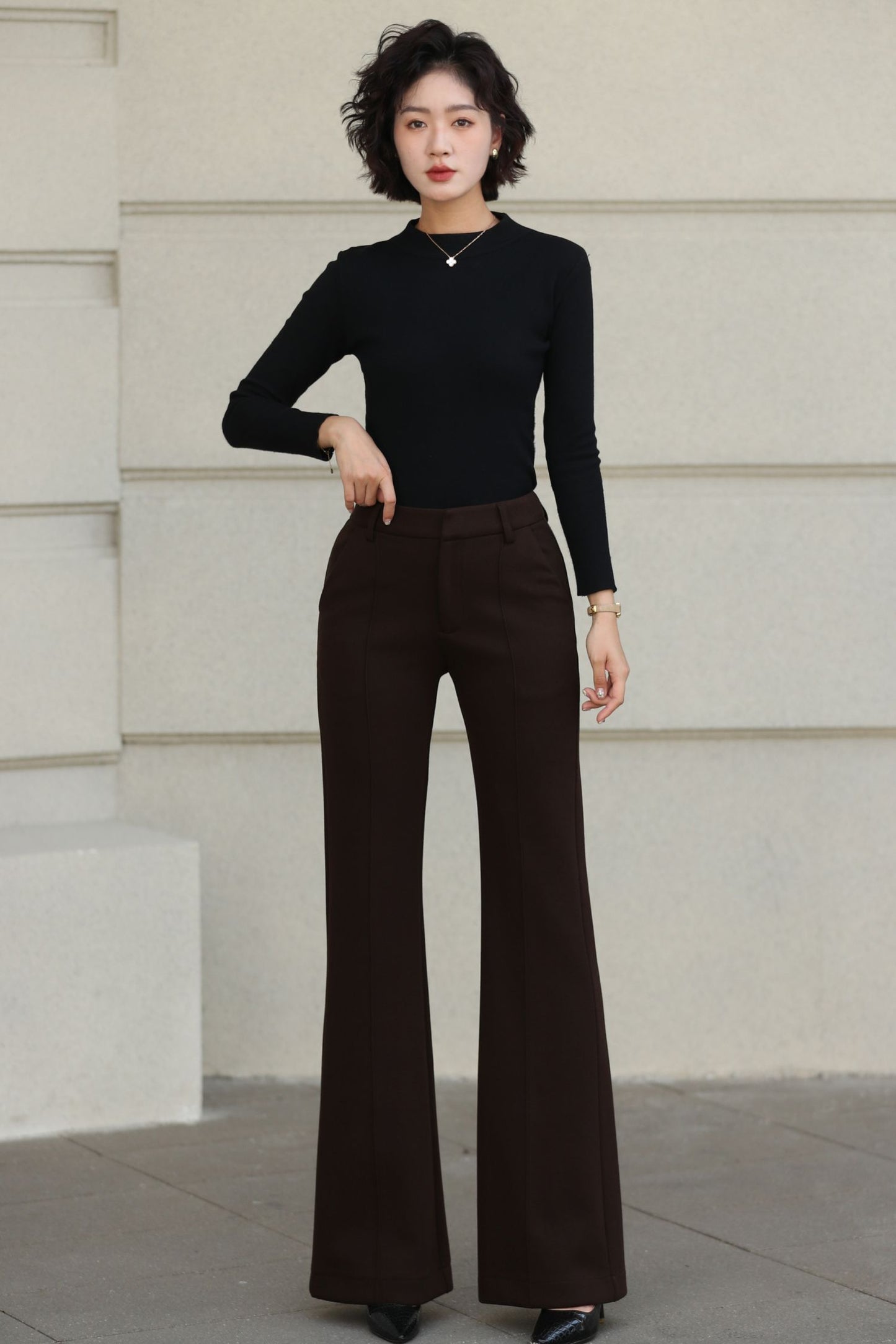 Brown Wool Pants – Handmade Tailored Women’s Wool Trousers for Autumn and Winter 6538