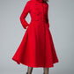 Red Fit and Flare Wool Long Winter Coat Women 1846#