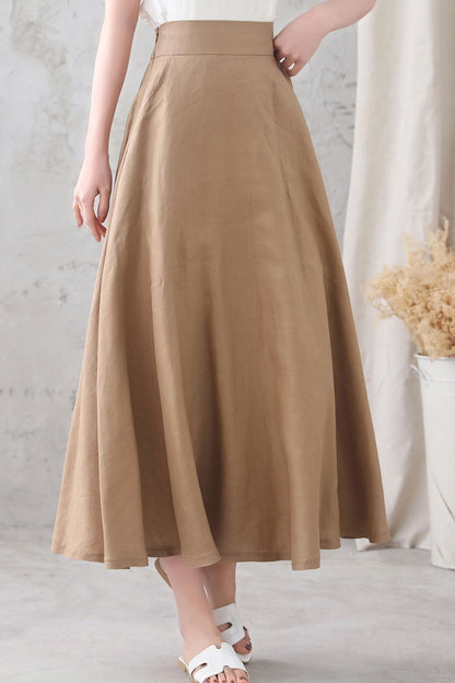 Handmade Women Linen A Line Long Skirt 3334