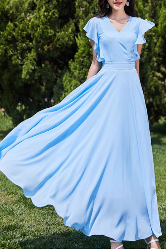 Blue maxi prom summer swing chiffon dress 5083