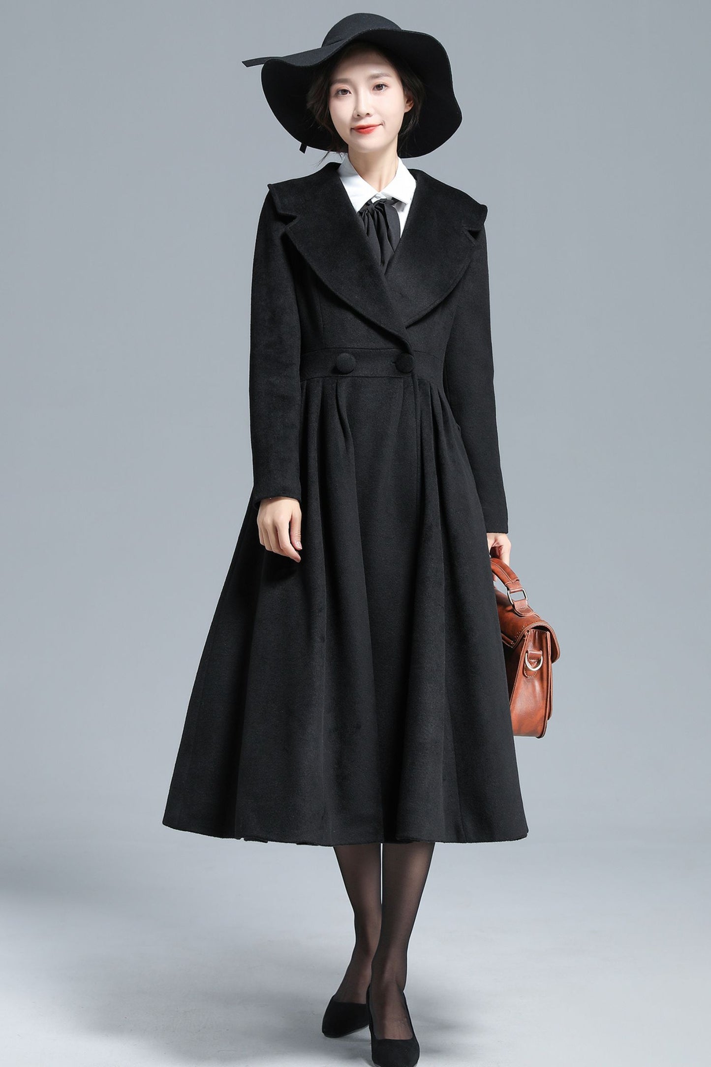 Vintage Inspired Black Long Wool Princess Coat 3130#