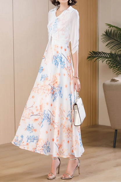 Floral sleeveless summer maxi chiffon dresses 5018
