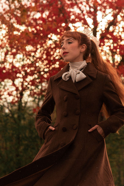 Handmade Wool Maxi Coat – Vintage Brown Double Breasted | Xiaolizi 4742