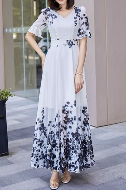 Maxi black and white prom chiffon dress 5028