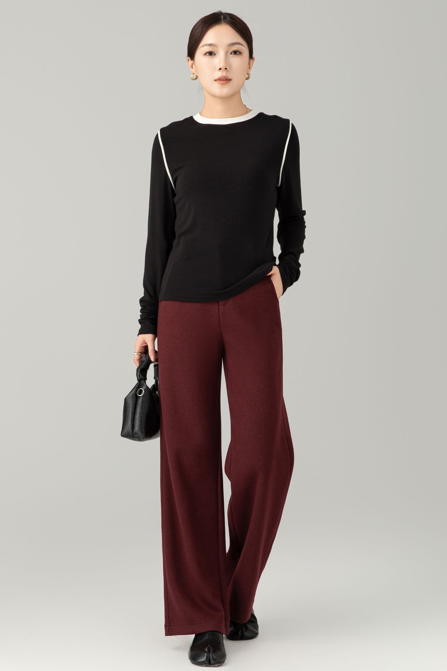 Loose fitting casual winter wool pants 6465