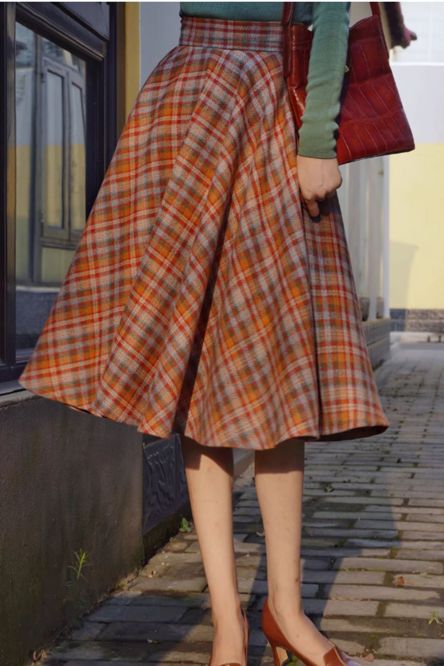 Plaid winter a line winter wool skirt 5276