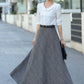 Gray Plaid Wool Maxi Skirt – Vintage High Waist Winter Skirt with Pockets 3106