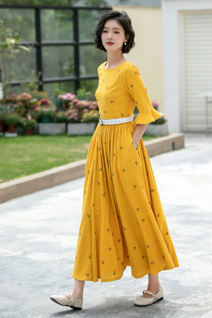 Floral Long spring Linen Dress 5985 -S #CK2500330