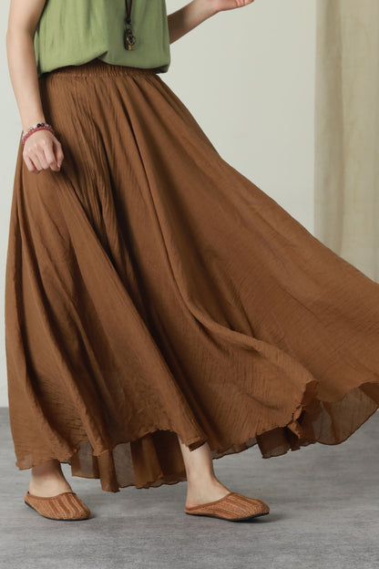 Maxi swing long linen skirt women 6174