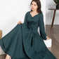 Customizable Dark Teal Linen Maxi Dress 5639