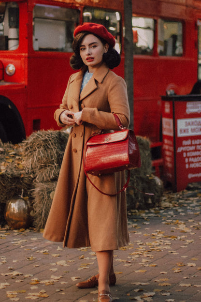 Camel Wool Double Breasted Coat - Fit and Flare Vintage Silhouette 2494