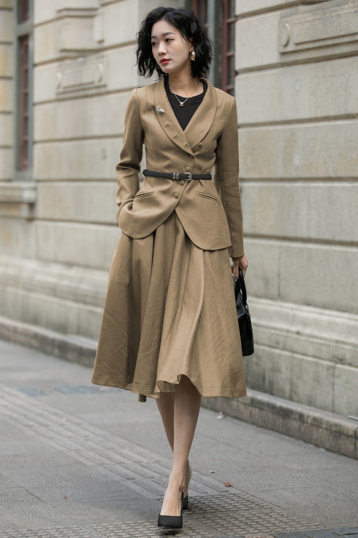 Linen Short Jacket – Button Closure with Lapel Collar and Side Pockets for Spring & Autumn 6710
