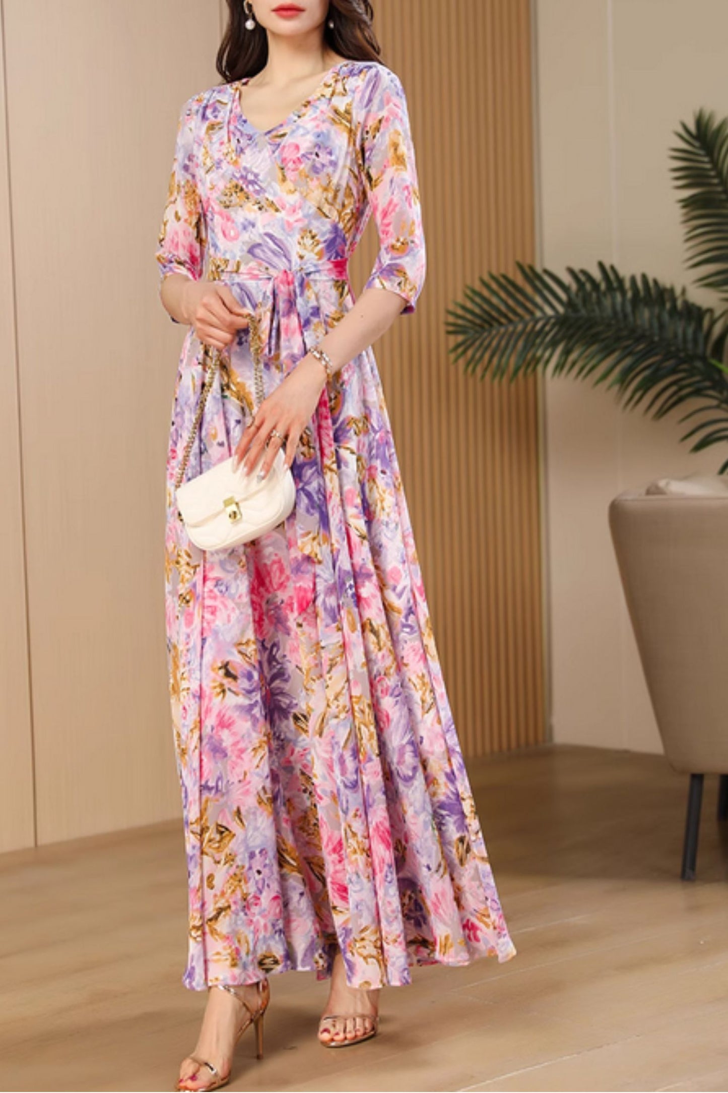 Floral maxi prom summer chiffon dress women 5059