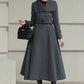 Handmade Vintage Wool Coat – Gray Fit and Flare Belted Midi Winter Coat 6617