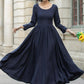 Navy Blue Maxi Linen Dress 5683