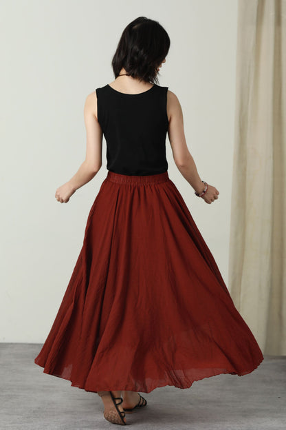 Maxi burgundy swing long linen skirt women 6175