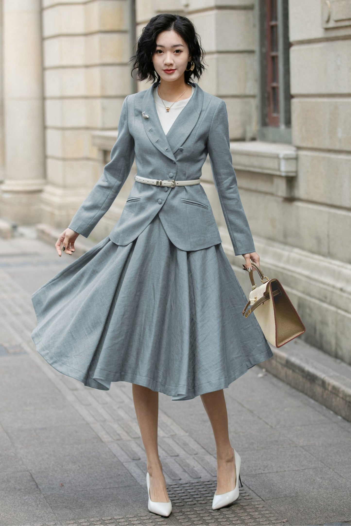 Linen Short Jacket – Button Closure with Lapel Collar and Side Pockets for Spring & Autumn 6709