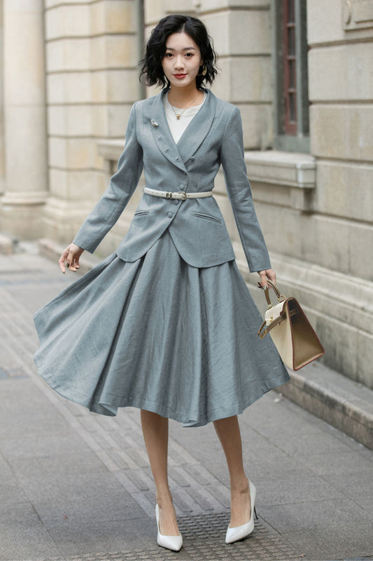 Linen Short Jacket – Button Closure with Lapel Collar and Side Pockets for Spring & Autumn 6709