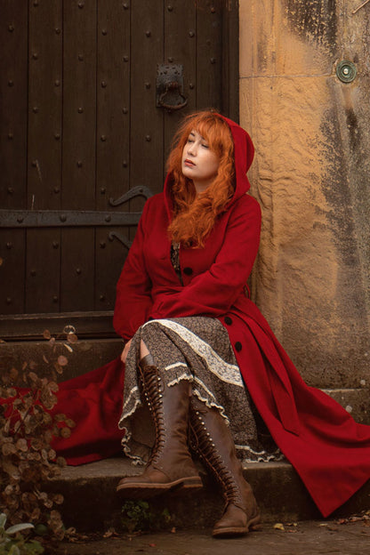 Lantern sleeve hooded wool coat 3161