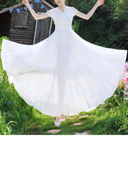 White vintage inspired long chiffon dresses HY0035