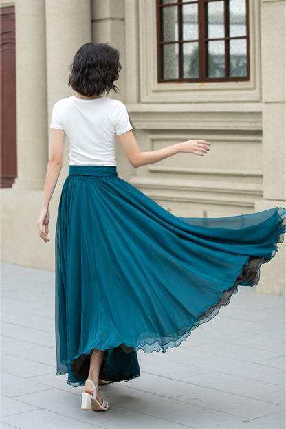 Reversible Chiffon Maxi Skirt – Two-Tone Swing Circle Skirt for Summer 5171