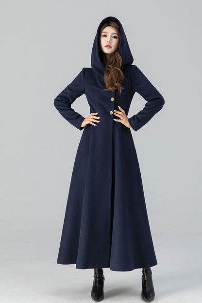 Vintage Wool Blend Hooded Coat – Handmade Winter Overcoat with Lining | Xiaolizi 4662