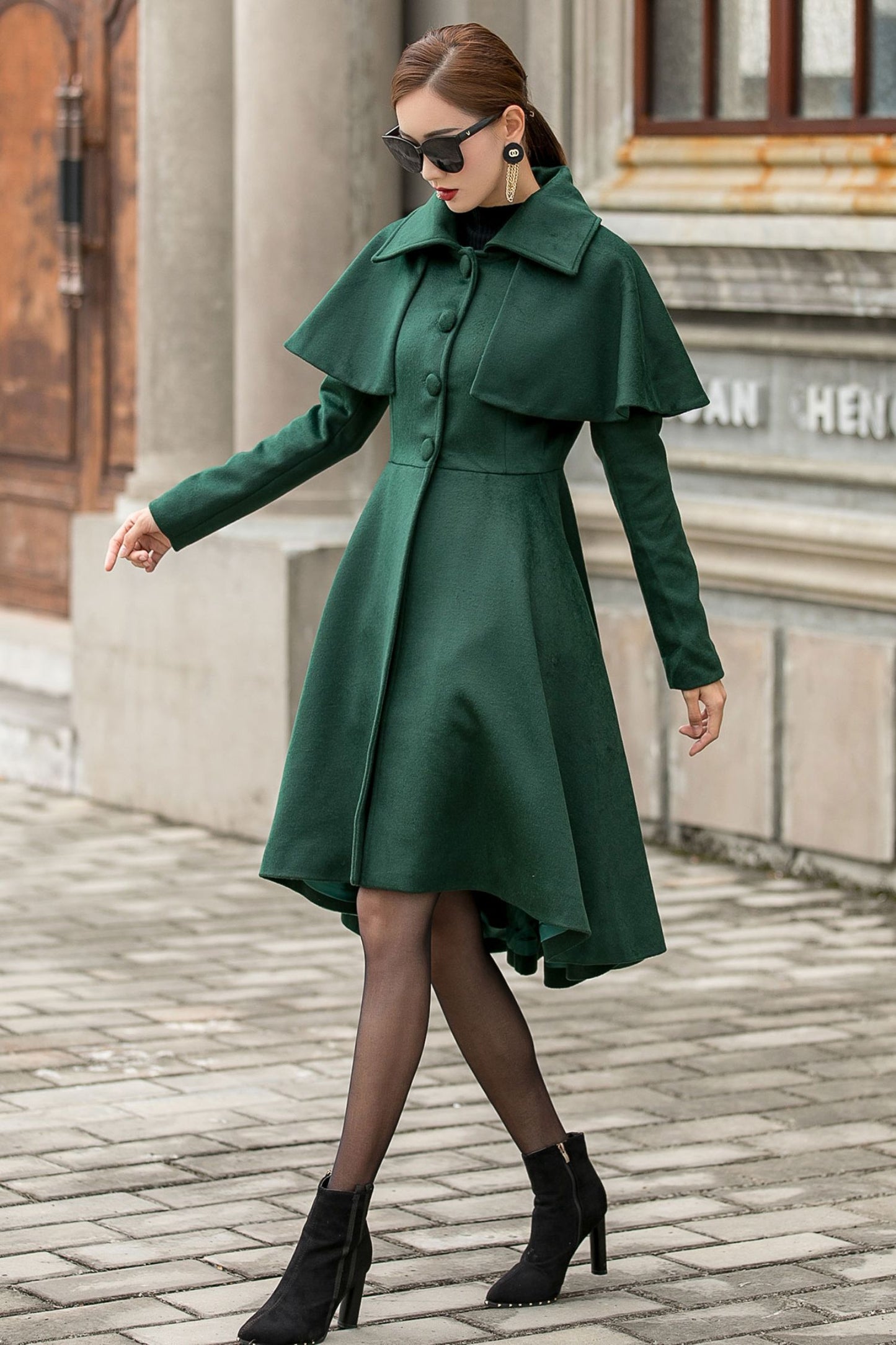 Vintage Inspired Green Winter Wool Coat 3143