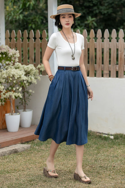 Xiaolizi Tencel Denim Midi Skirt – Vintage High Waist A-Line 6697 Size XS #CK2600181