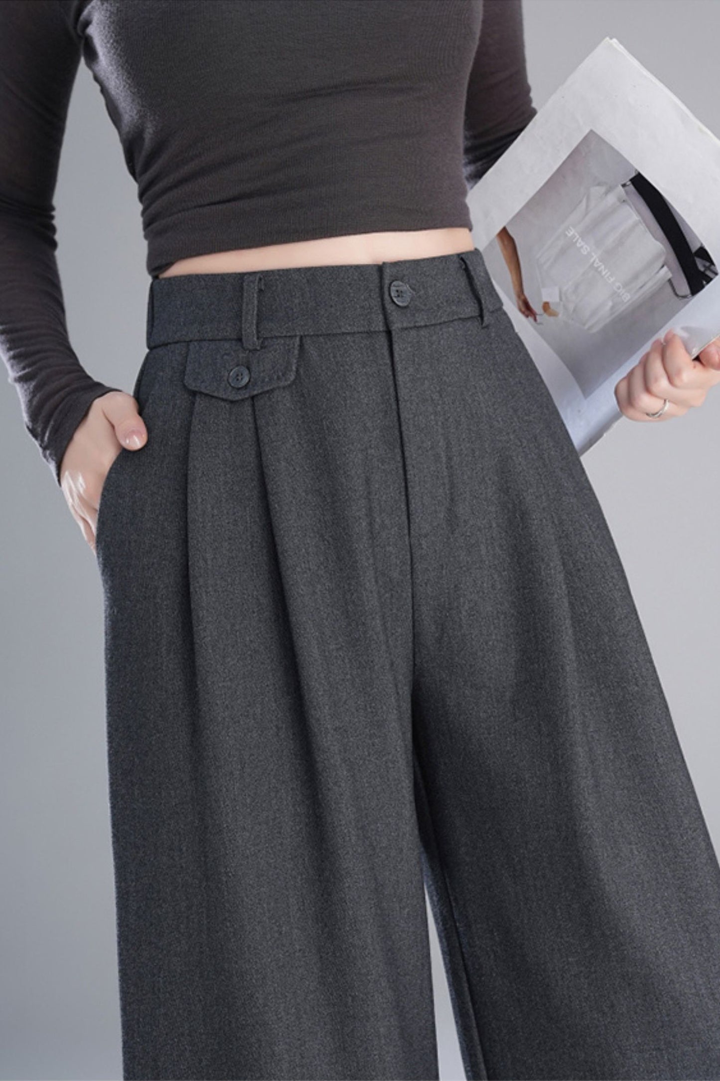 Wide leg autumn gray pants 6226