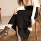 Black a line long wool skirt women 5468