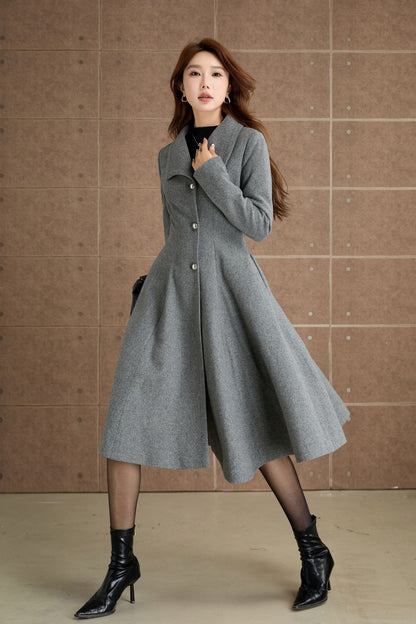 Fit and flare gray winter wool coat 5367