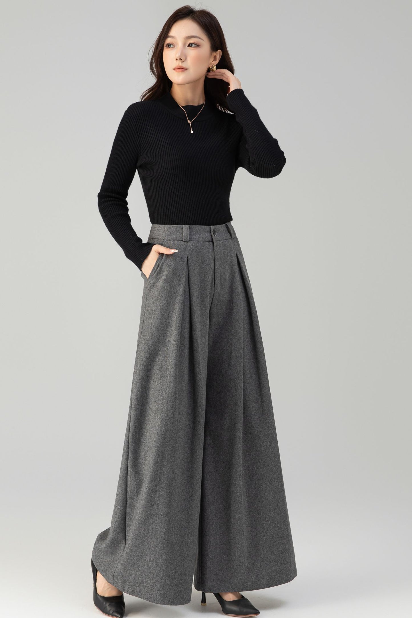Vintage Handmade Wool Blend Wide Leg Palazzo Pants | Xiaolizi 6463