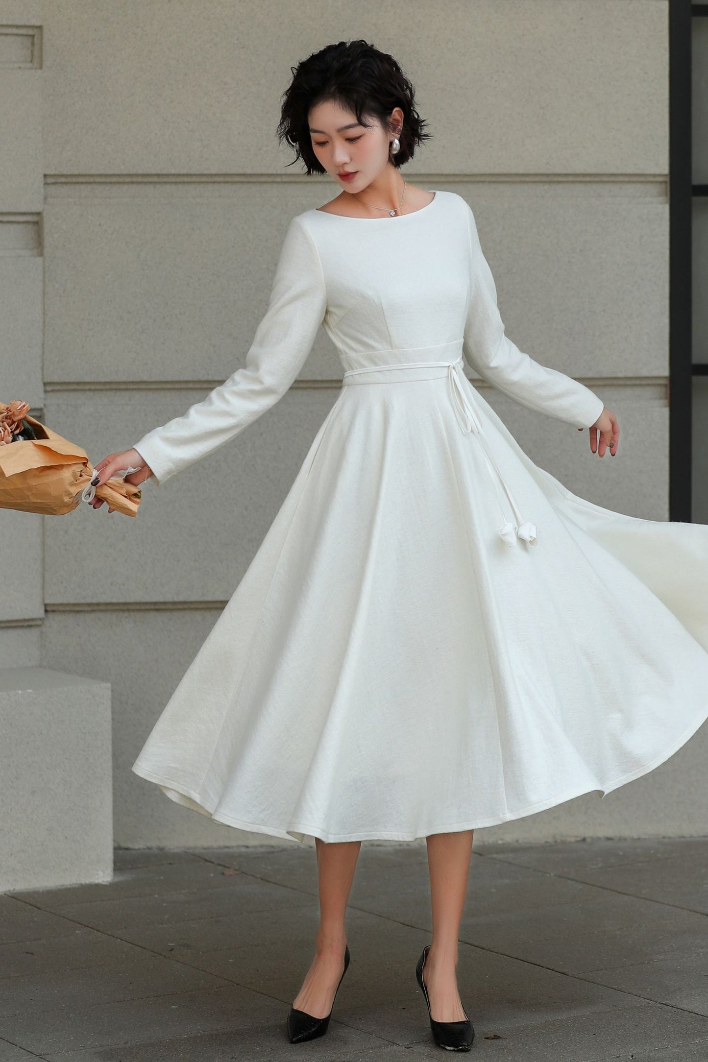 Vintage Handmade Wool Blend Fit & Flare Winter Dress | Xiaolizi 6509