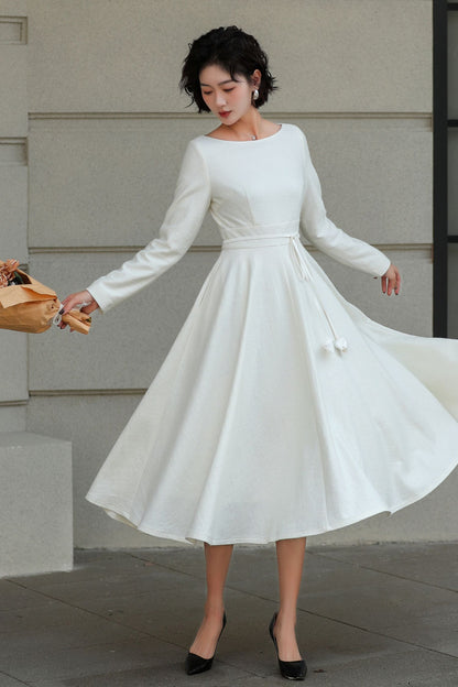 Vintage Handmade Wool Blend Fit & Flare Winter Dress | Xiaolizi 6509