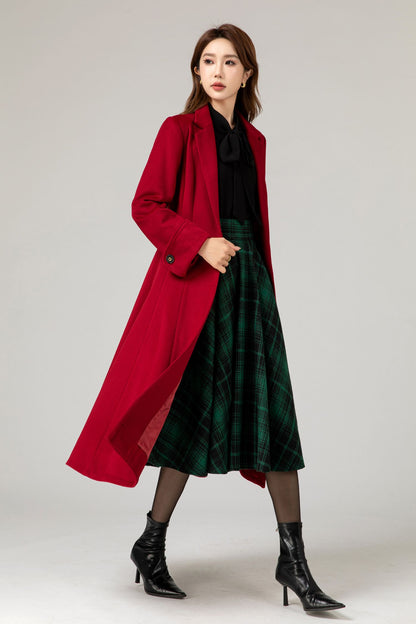 Red Wool Princess Coat - Fitted Waist, Flared Silhouette 5480