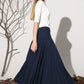 Dark blue linen skirt maxi women skirt 1156