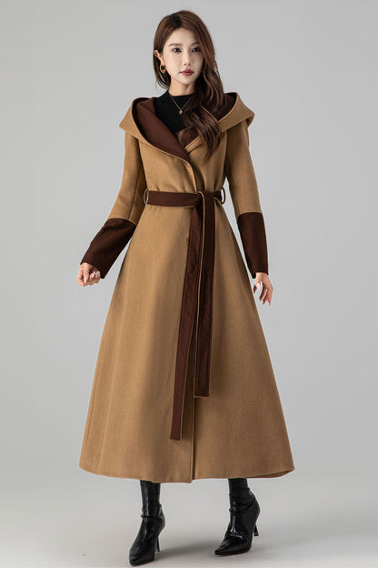 Long Wool Trench Coat with Hood 4505