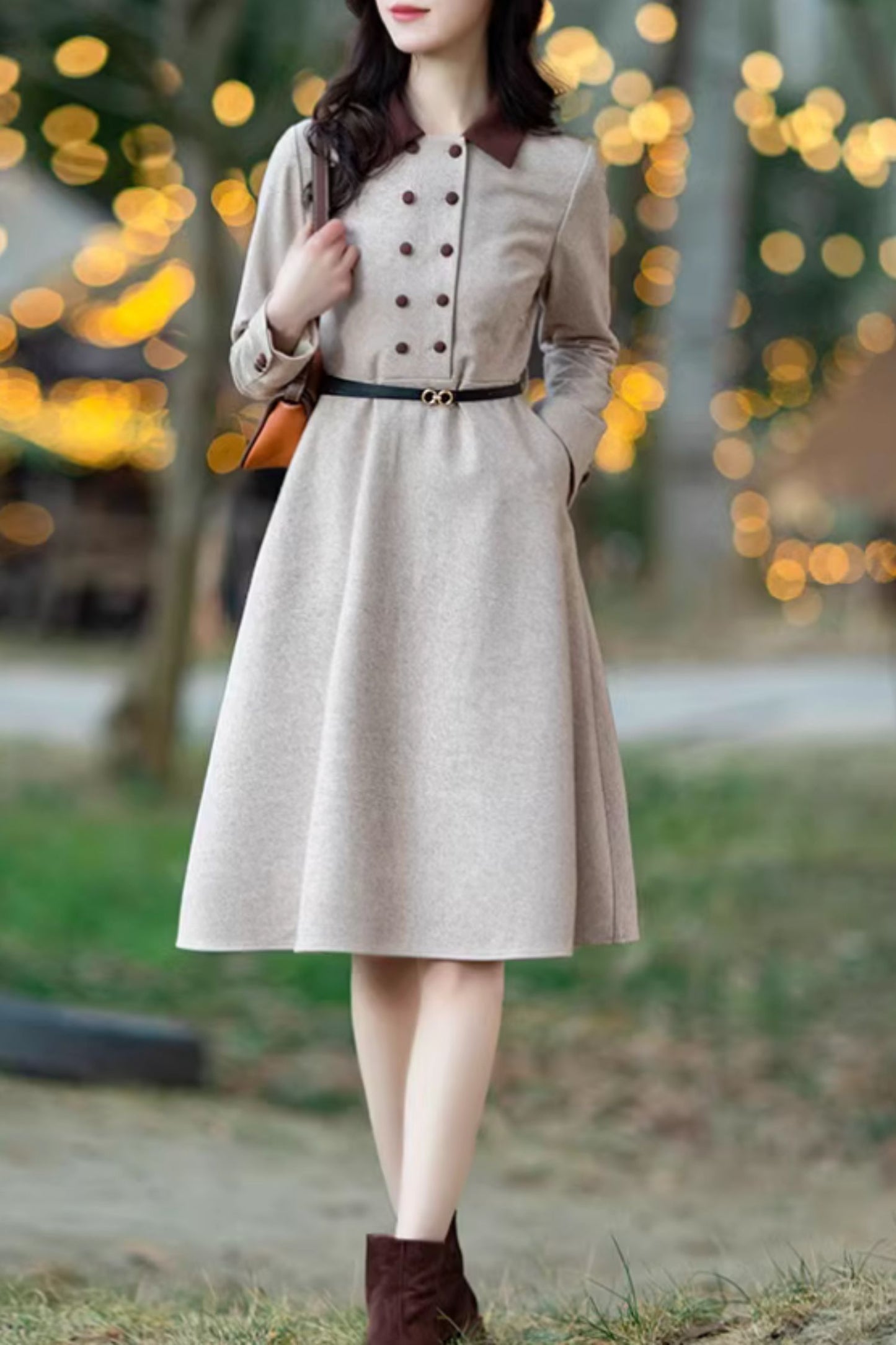 Long sleeves autumn wool dress 5279