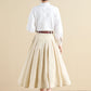 Women Beige Pleated Linen Midi Skirt 2797